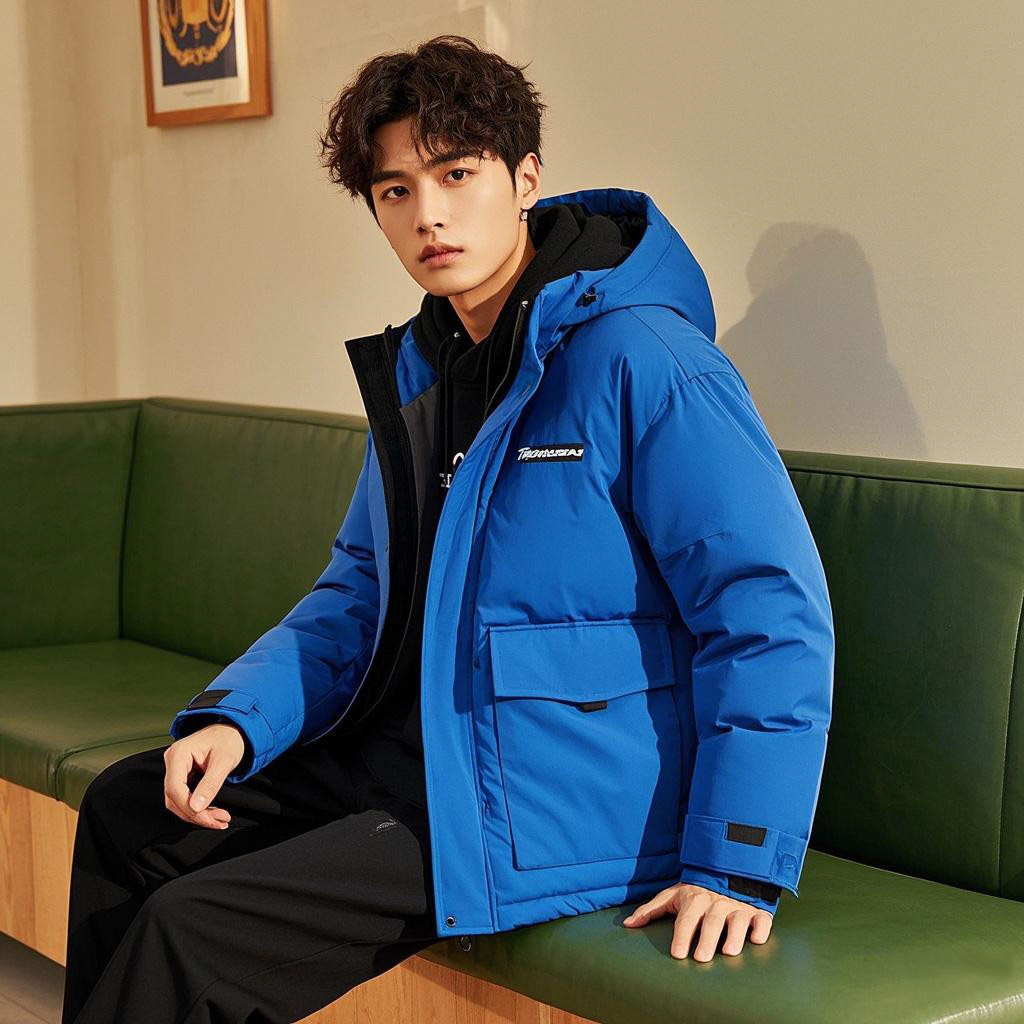 冬季新款羽绒服男连帽短款加厚保暖外套青少年宽松面包服